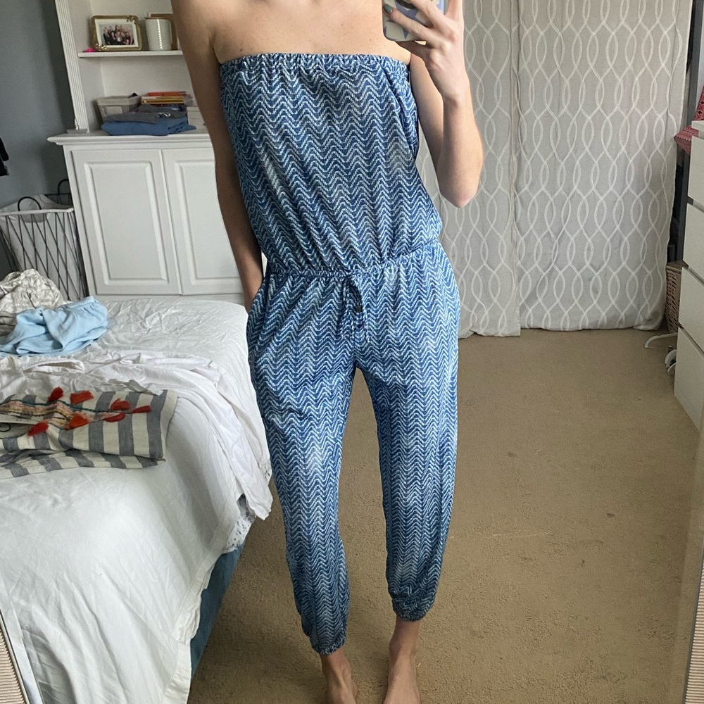 Abbeline Strapless Blue Jumpsuit